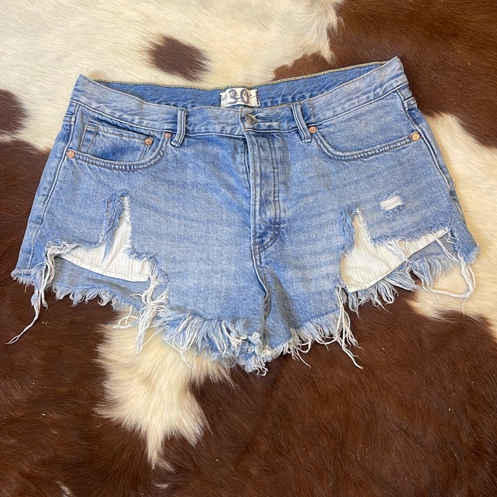 We The Free Light Blue Distressed Denim Jean Shorts